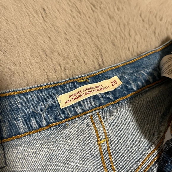 (SOLD) LEVIS Women's Ribcage Straight Joli Thorax Droit Dark Blue Jeans Size 25 - Picture 6 of 7